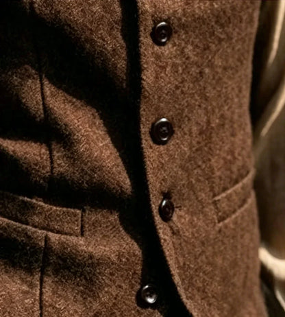 Vintage Men's Suit Vest V Neck Wool Herringbone Tweed Casual Classic Slim Fit Waistcoat Formal Business Wedding Groomsmen