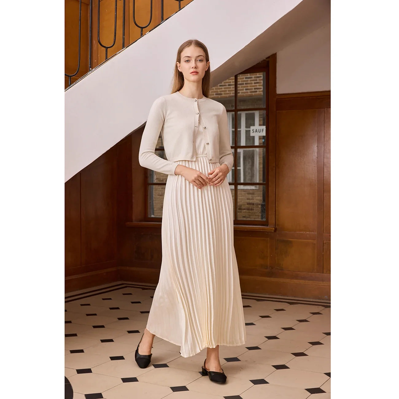 AP Women 2026 Autumn and Winter New Design Shine Cardigan and Pleated Slip Dress Elegant Lady Clothing