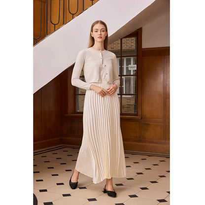 AP Women 2026 Autumn and Winter New Design Shine Cardigan and Pleated Slip Dress Elegant Lady Clothing
