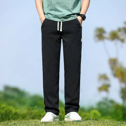 Men's Summer Soft Lyocell Fabric Jeans Thin Loose Straight Denim Pants Drawstring Elastic Waist Casual Trousers plus Size M-5XL