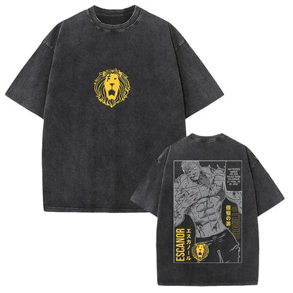 Japanese Anime The Seven Deadly Sins Escanor Graphic Print Vintage Washed T-Shirt, Unisex Retro Loose Harajuku Y2K Cotton Summer
