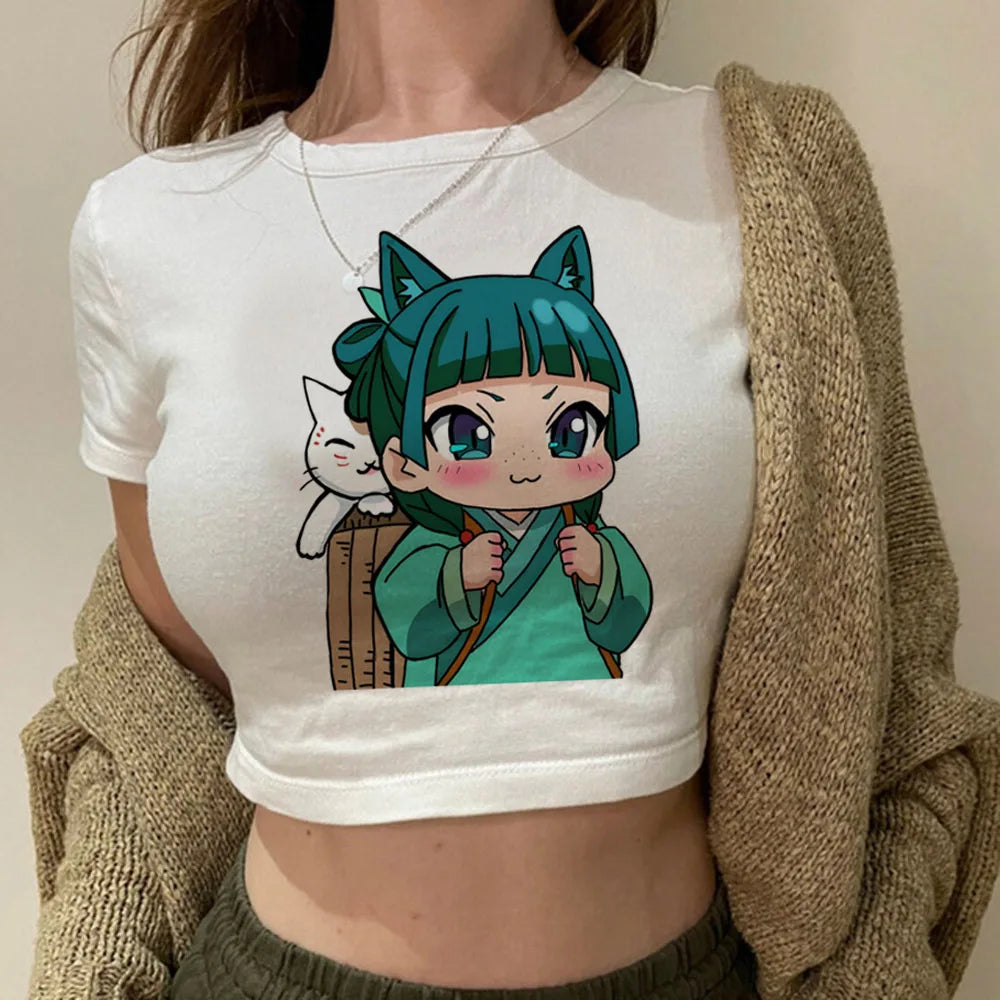 Apothecary Diaries crop top vintage  cute Slim Fit Cute 2025 summer Grunge Streetwear harajuku woman top