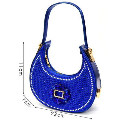 Blue Color Rhinestone Comfortable high heel shoe And Bag Fashion Style Pointed-Toe Shoes For Women Or Commuting Shoes