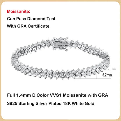 2025 New In Rhombus Shape Full 1.2mm D Color Moissanite Tennis Bracelet For Women 925 Silver Diamond Link Chain Bracelets