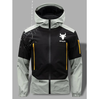 Men's Windproof Waterproof Hooded Jackets Big Pockets High Street Print Outdoor Windbreaker Coat for Hiking Trekking Streetwear