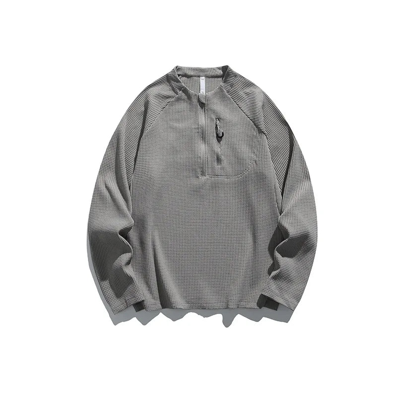 Outdoor Waffle Knit Semi - Zip Long - Sleeve T - Shirt  MenMoisture  Wicking & Quick  Drying Sports Couple Style Antibacterial