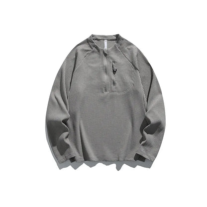 Outdoor Waffle Knit Semi - Zip Long - Sleeve T - Shirt  MenMoisture  Wicking & Quick  Drying Sports Couple Style Antibacterial
