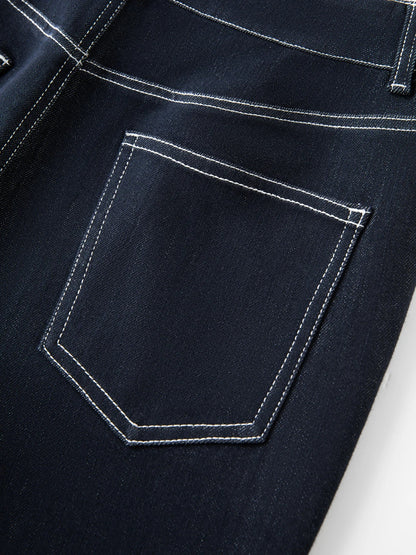Elastic Waist Straight Slim Flared Jeans for Women 2025 Autumn New Arrival Y2K Chic Style Cotton Soft Jeans 25FS13143