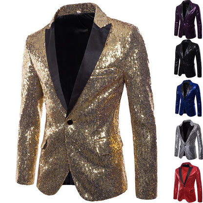 High End Men's Gold Sequin Suit European and American Hosting Performance Dress Korean Version Slim Fit Studio Suit Jacket