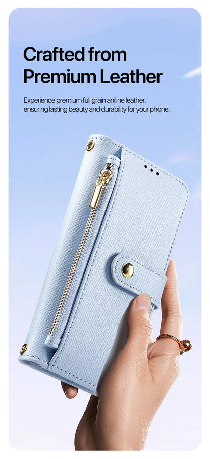 2in1 Magnetic Detachable Wallet Folio Case for iPhone 17 Pro Max/17 Air/16plus 15Leather Cover with Card Slots & Clasp
