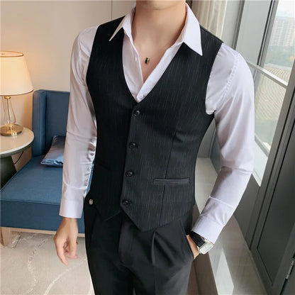 Plus Size 7XL 6XL 5XL Men's Fashion Striped Suit Vest British Style Business Work Slim Fit Wedding Social Sleeveless Vest