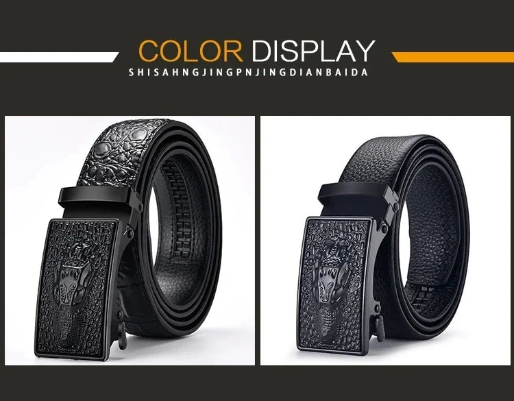 Genuine Leather Belt For Man Top Quality Luxury Famous Brand Male Belts Automatic Buckle Mens Crocodile Pattern Strap ZD2137