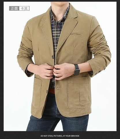 Men Blazer Middle-aged Loose Men Fashion Business British Style Casual Suit Three Button Cotton Casual Clothes Single West Coat