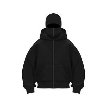 Balaclava Men Zip Hoodie Winter Warm Casual Sweatshirt Y2K with Hooded Face Mask Zipper Design Sports Jacket Outdoor Activities