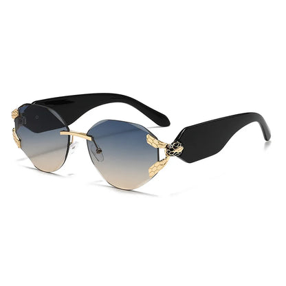 2026 Snake Head Decor Rimless Sunglasses Women's UV400 Protection Shades Wide Temple Gradient Sun Glasses for Street & Driving