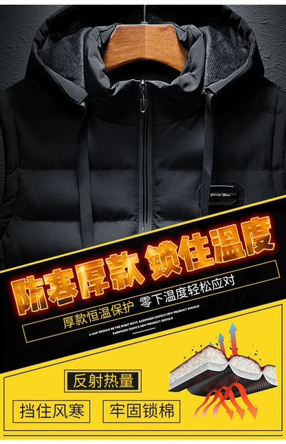 New Hooded Casual Vest Jacket for Men Autumn Winter Warm Sleeveless Jacket Fashion Comfortabel Zipper Waistcoat Plus Size M-6XL