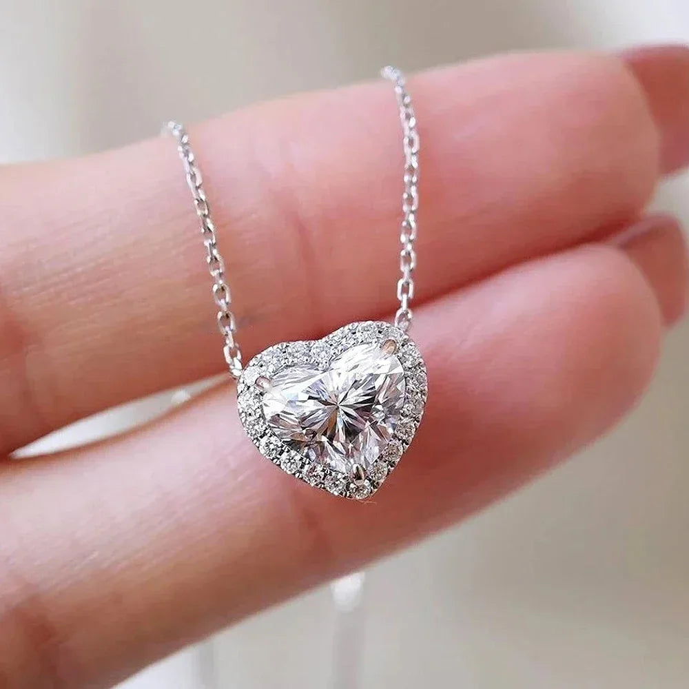 1-4CT Full Moissanite Pendant Necklace With  Certificates Heart Cut Halo Diamond Necklaces For Women 925 Silver Fine Jewelry