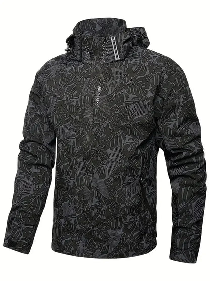 Men's Casual Waterproof Windbreaker Jacket Full Zip Up Hooded Shell Outdoor Hiking Coat For Autumn Plus Size