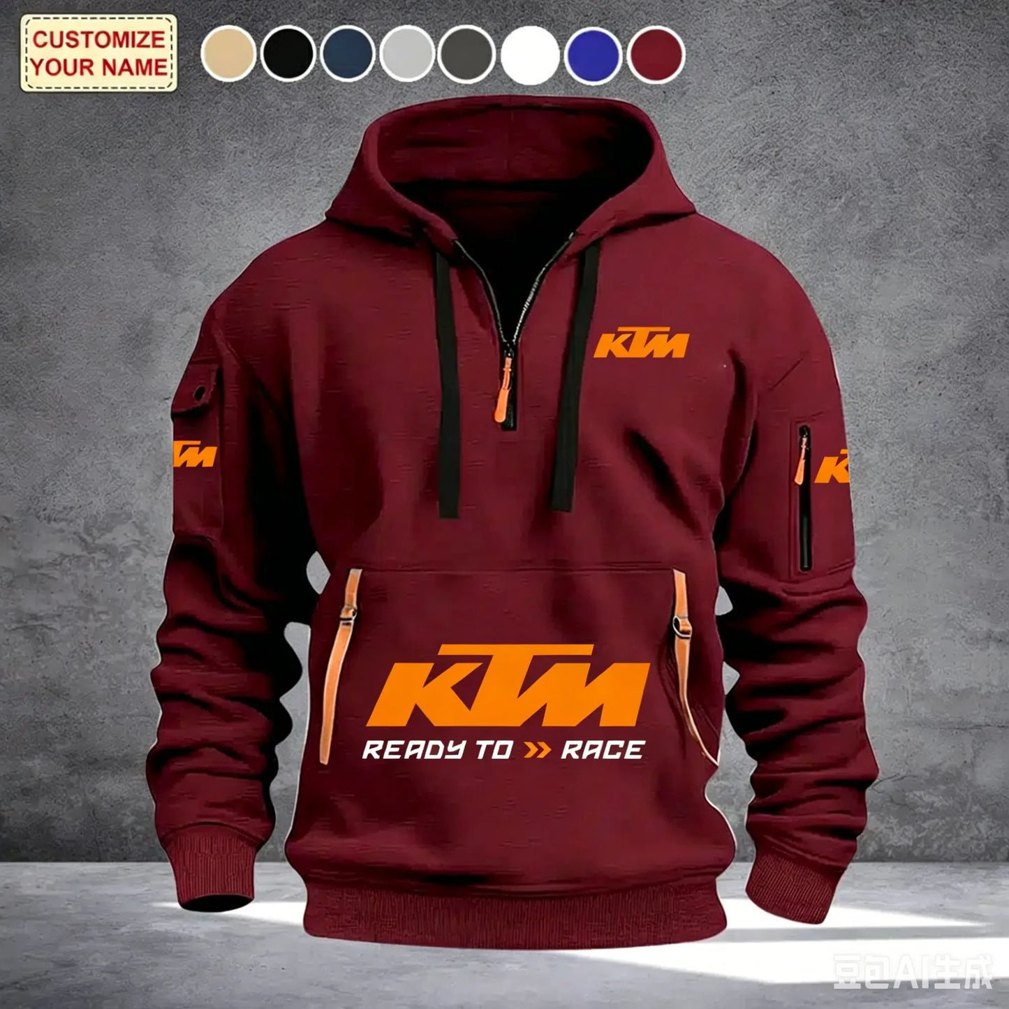 Racing Hoodie Men Half Zip Hoodie Multi Pocket Motorcycle Sweatshirt Casual Streetwear Biker Pullover For Moto Fans