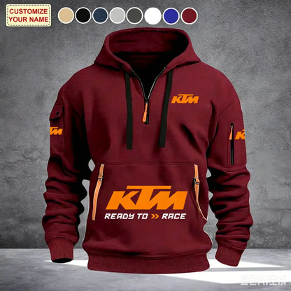 Racing Hoodie Men Half Zip Hoodie Multi Pocket Motorcycle Sweatshirt Casual Streetwear Biker Pullover For Moto Fans