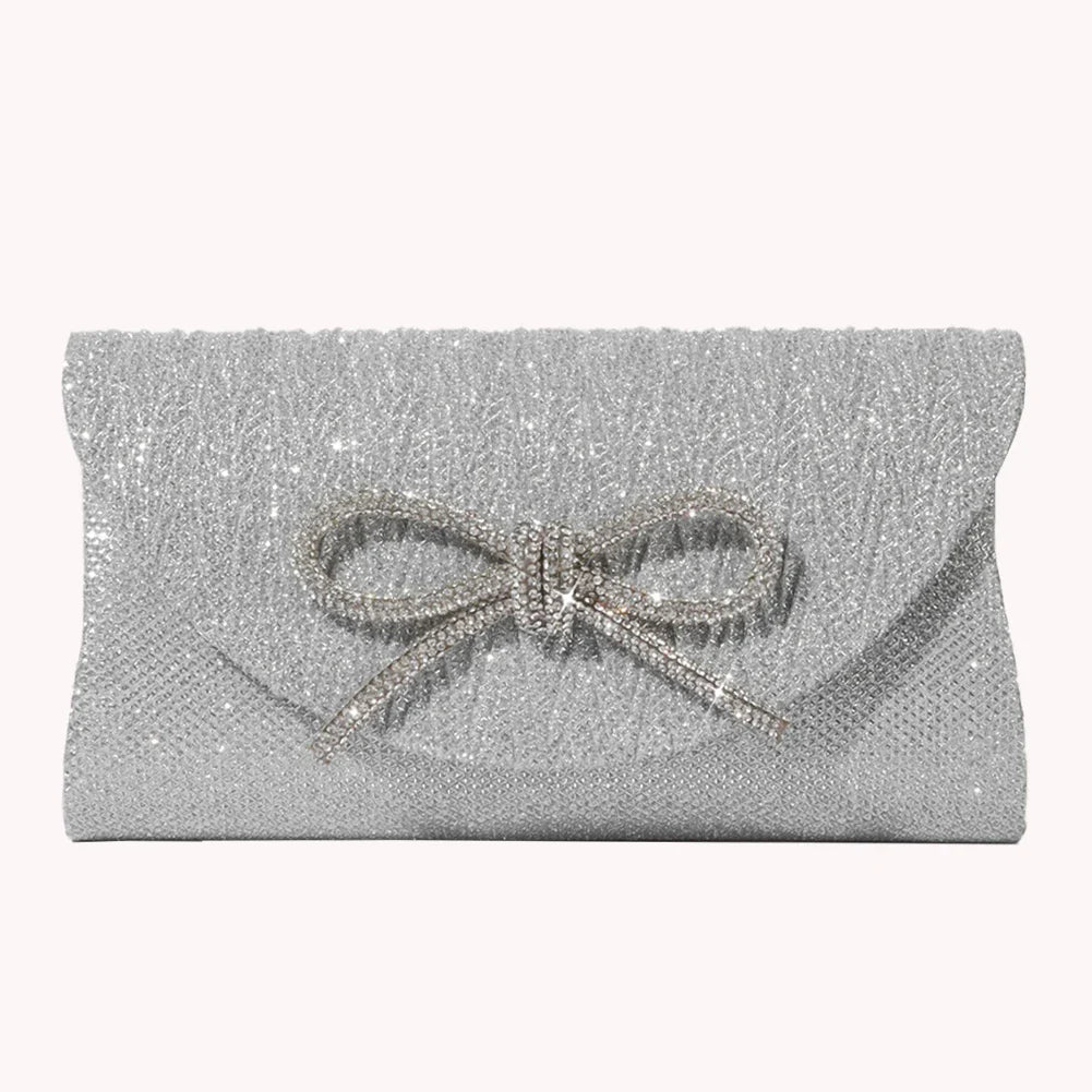 Women Elegant Evening Handbag Shiny Crystal Bow Flap Clutch Purse Envelope Dinner Evening Clutch Bags Wedding Party Prom Purse