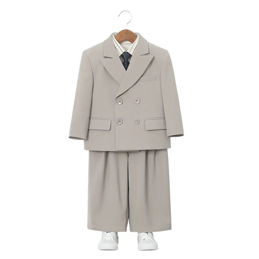 Boys Solid Double Breasted Blazer Jack Vest Pants Children Suit Waistcoat Wedding Clothes Sets Toddler Formal Dress Kids Tuxedos