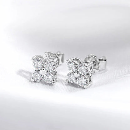 0.8CTTW Full Moissnaite Stud Earrings for Women 4 Stones Classic S925 Sterling Silver Earring with GRA Wedding Jewelry