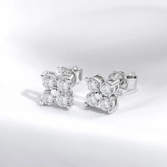 0.8CTTW Full Moissnaite Stud Earrings for Women 4 Stones Classic S925 Sterling Silver Earring with GRA Wedding Jewelry