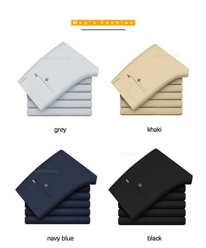 Bamboo Fiber Fabric Men's Casual Pants Summer New Ultra-thin Elastic Soft Straight Business Trousers Classic Black Khaki Gray