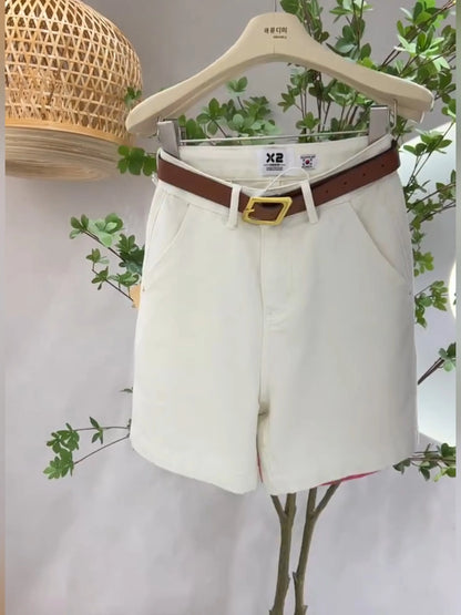 High Waist Wide Leg Jeans Green Matcha Women's Summer Loose Slimming Shorts Versatile Cotton Stretch Denim Casual High Waist