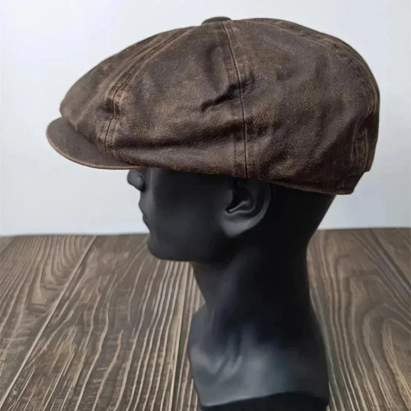 XL 60cm Waxed Paper Newsboy Cap - Men's Windproof Octagonal Beret, All-Season Durable Work & Casual Hat