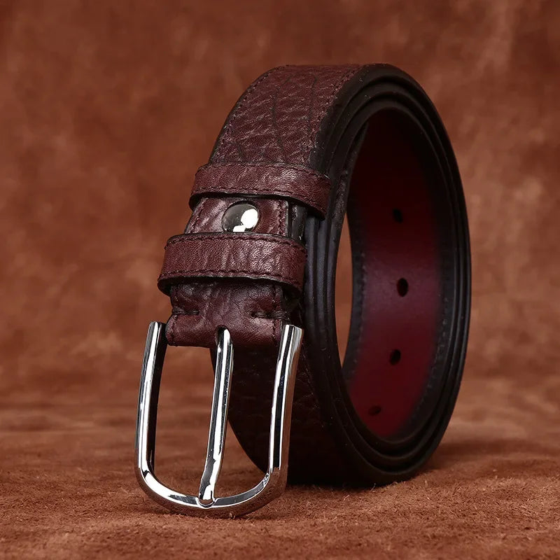 3.8CM Pure Cowhide Genuine Leather for Men High Quality Jeans Needle Buckle Belts Cowboy Waistband Male Fashion BusinessLuxury