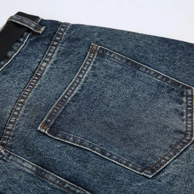 Spring Korean Vintage Men'S Jeans Three-Dimensional Large Pockets And Diagonal Zipper Design Wide Leg Casual Straight Leg Pants