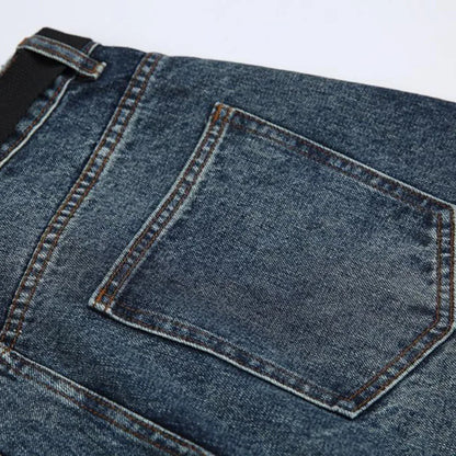 Spring Korean Vintage Men'S Jeans Three-Dimensional Large Pockets And Diagonal Zipper Design Wide Leg Casual Straight Leg Pants