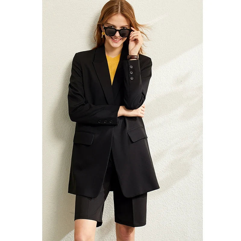 Minimalism Blazer for Women Korean 2023 Sping New Loose Office Lady Women's Jacket Fashion Black Solid Female Coat 12321065