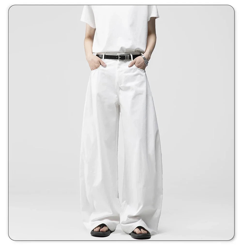 Men's White Baggy Machete Wide-Leg Jeans Daily Casual Denim Pants Solid Business Ladies' Balloon Pants High Street Men's Clothes