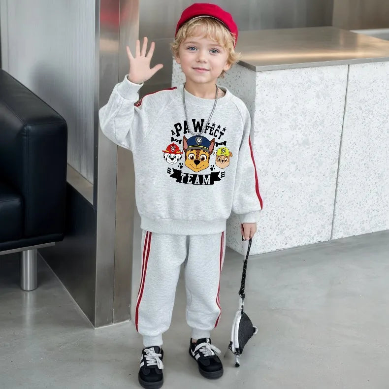 2026 Spring New Side Stripe Long Pant Sets for Kids O Neck Casual Hoodies and Trousers Two Piece Paw Patrol Boy Girls Tracksuit