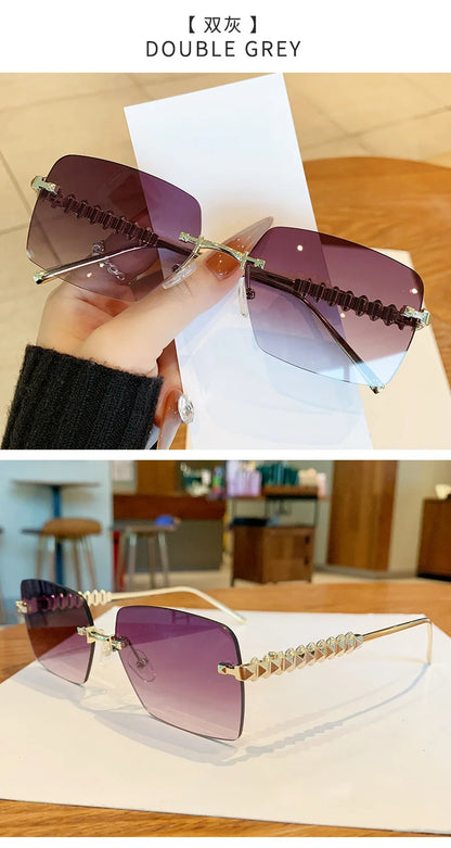 2025 Ins New Square Rimless Sunglasses Women Men Fashion Metal Rivet Legs Sun Glasses Ladies Luxury Sunshade Gafas De Sol UV400