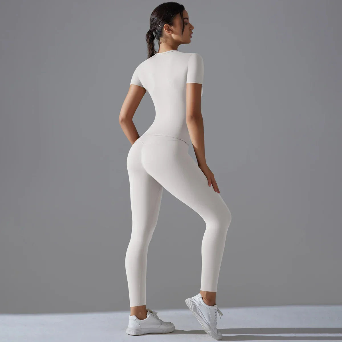 Yoga Set Women Workout Set Sportswear Gym Clothing Fitness Shorts Sleeve Crop Top High Waist Leggings Sports Suits