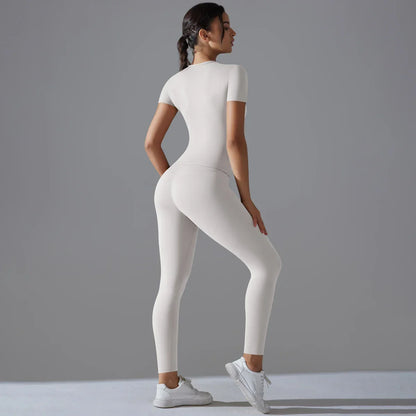 Yoga Set Women Workout Set Sportswear Gym Clothing Fitness Shorts Sleeve Crop Top High Waist Leggings Sports Suits