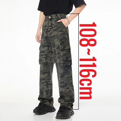 Tall Pants for Slim Thin Skinny Men Y2K Straight Wide Leg Cotton Cargo Pants Camouflage Extra Long Length Trouser Male Vintage