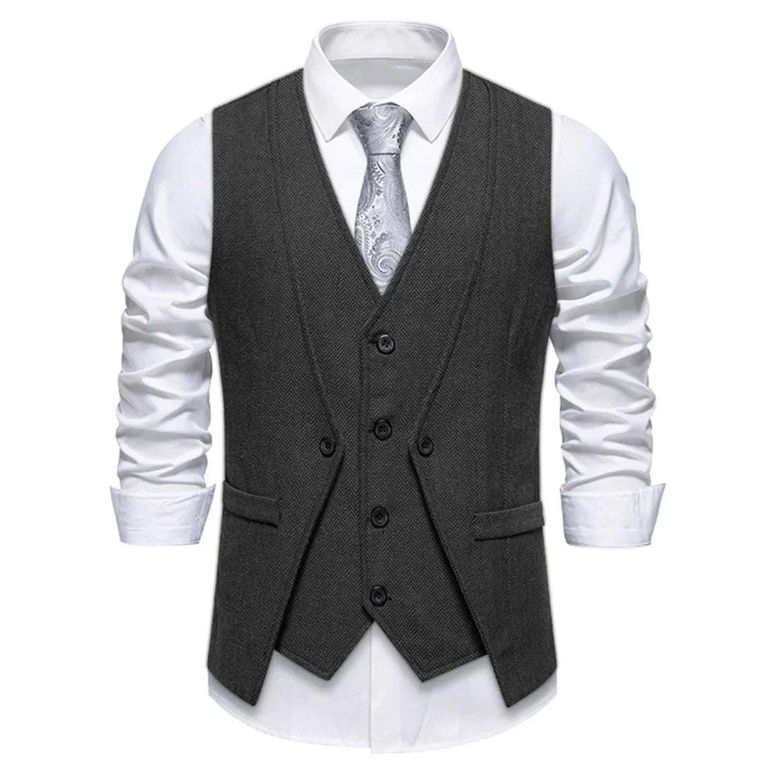 Men Vest Brown Herringbone Single Button V Neck Waistcoat For Wedding Banquet Office Business Work Casual Daily Men Suit Vest
