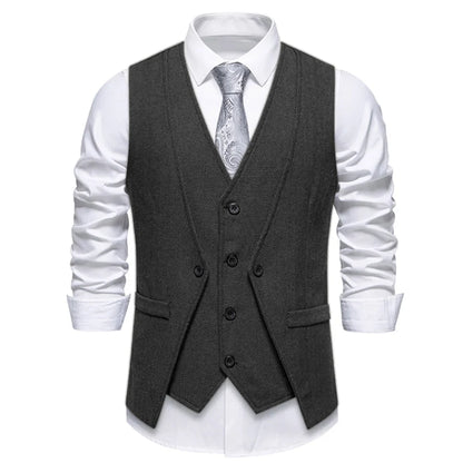 Men Vest Brown Herringbone Single Button V Neck Waistcoat For Wedding Banquet Office Business Work Casual Daily Men Suit Vest