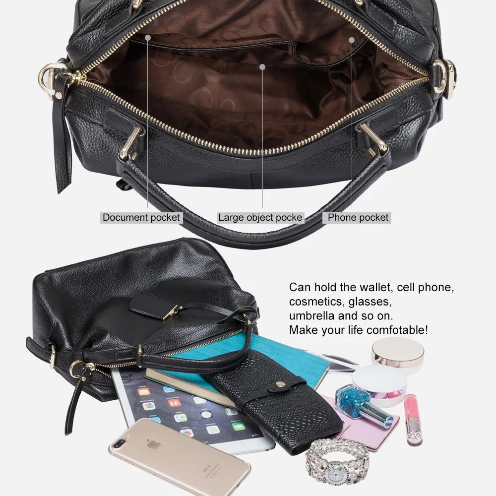 Dark Blue Women Boston Bag 100% Genuine Leather Handbags Female Charm Crossbody Purse Luxury Shoulder Bags For Work Shoppi