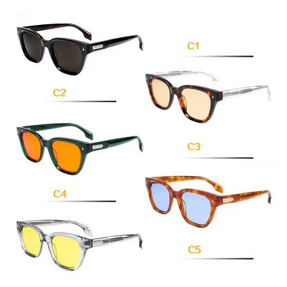 Retro Sunglasses Black Acetate Dark Red Temples UV400 Non-Polarized Rectangle Unisex Eyewear