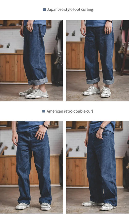 Wide Leg Pants 11.5 Oz Dark Blue Jeans Oversize Pants For Men Size 28 To 36 Baggy Jeans Loose Straight Trousers Workwear