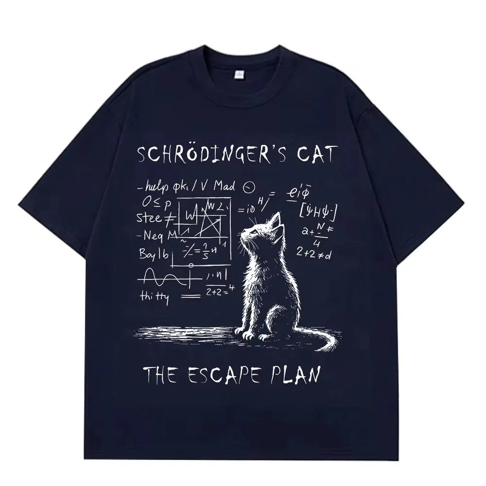 Schrodinger Cat Physics Quantum Mechanics Creative Print Summer Short-sleeved Cotton T Shirt Men Women Streetwear Loose T-shirts