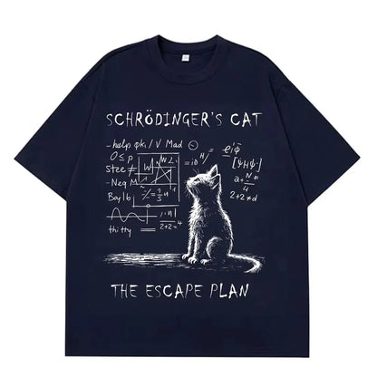 Schrodinger Cat Physics Quantum Mechanics Creative Print Summer Short-sleeved Cotton T Shirt Men Women Streetwear Loose T-shirts