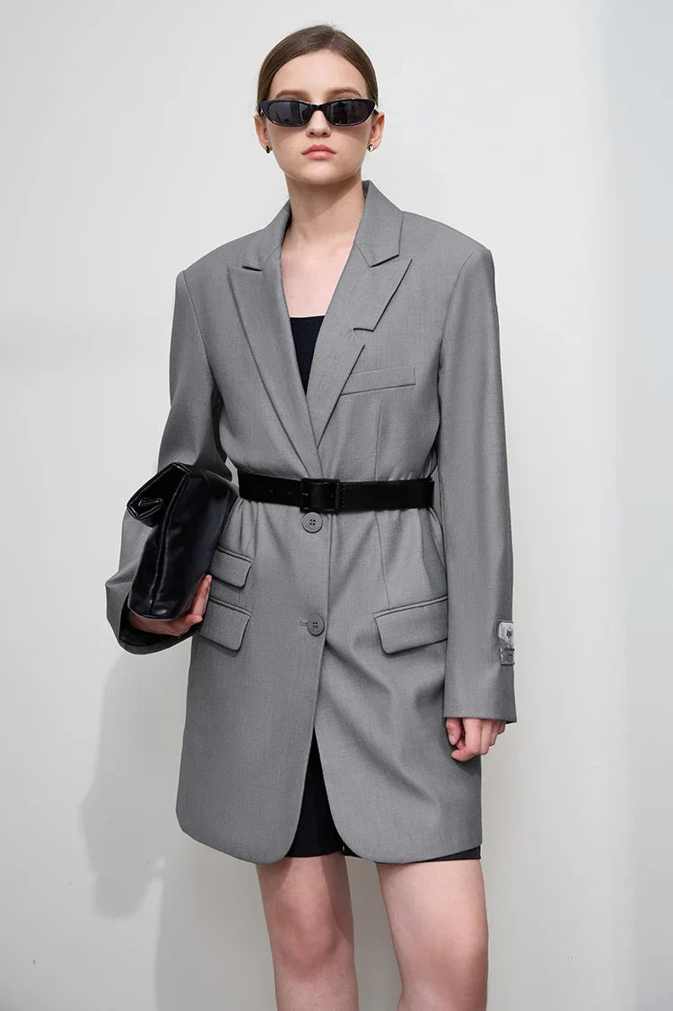 Minimalist Women's Jacket 2025 Autumn New Solid Color Commuter Loose Straight Women's Long Sleeve Top Long Blazer 12541154
