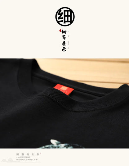 Mens Summer T Shirts Chinese Carp Embroidery T Shirt Men Vintage Graphic Tees Harajuku Cotton Casual Short Sleeve High Quality